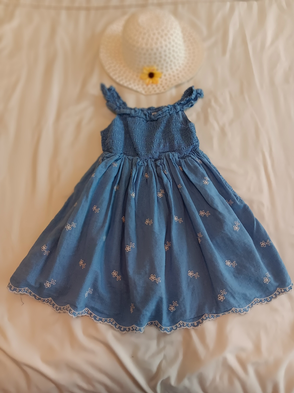 Cat & Jack Blue Embroidered Sundress with Ruffled Straps
